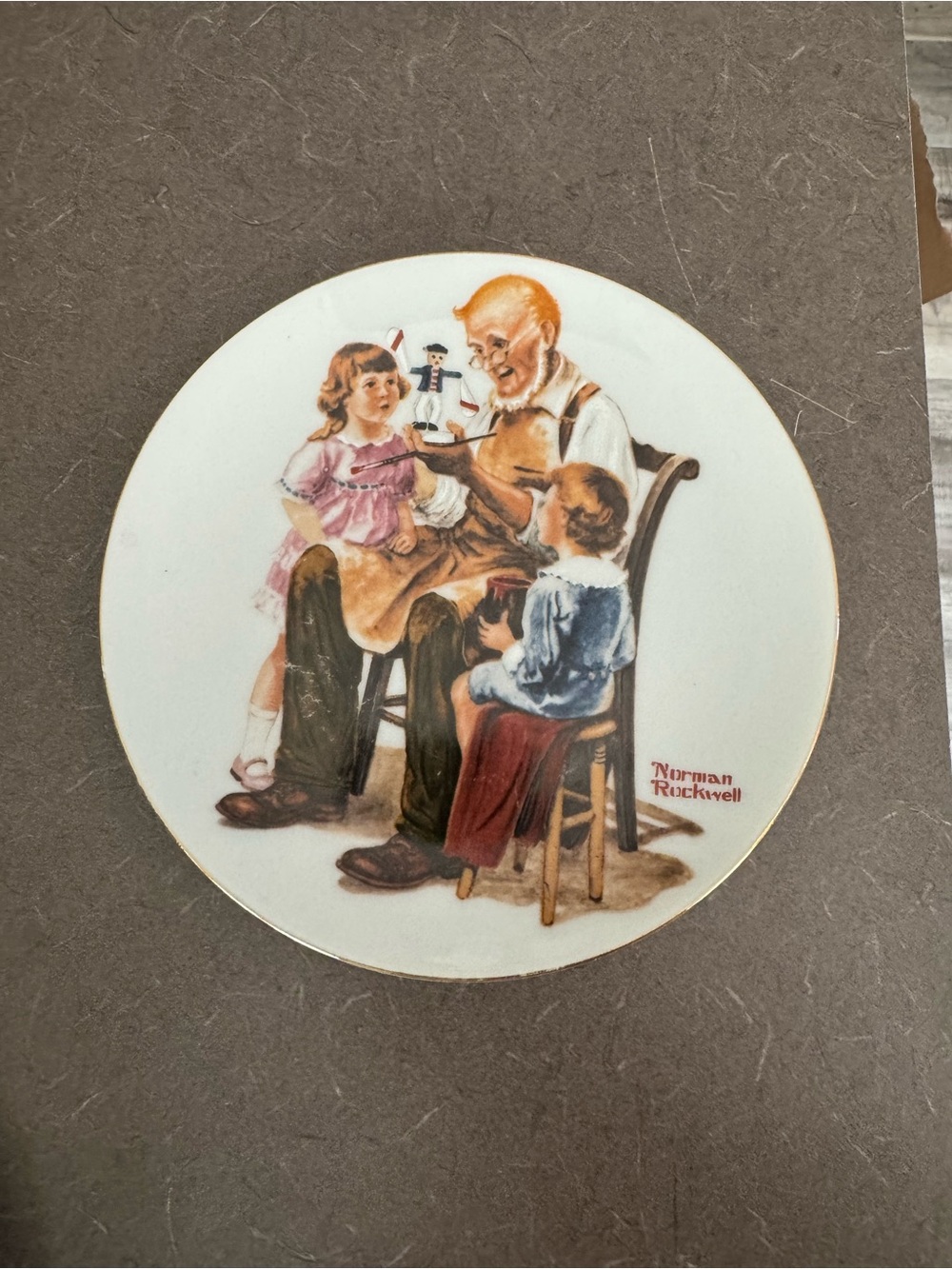 Norman Rockwell Decorative Plate - White, Brown, Pink